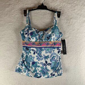 La Blanca Lingerie Strap Underwire Tankini Top Women's 6 Santorini Sun‎ Ruched